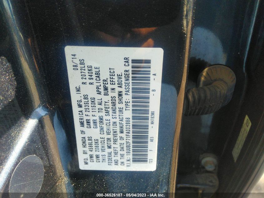 2015 ACURA TLX V6 ADVANCE - 19UUB2F71FA003988