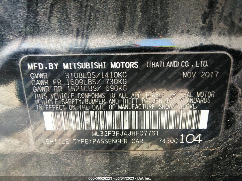 2018 MITSUBISHI MIRAGE G4 ES - ML32F3FJ4JHF07761