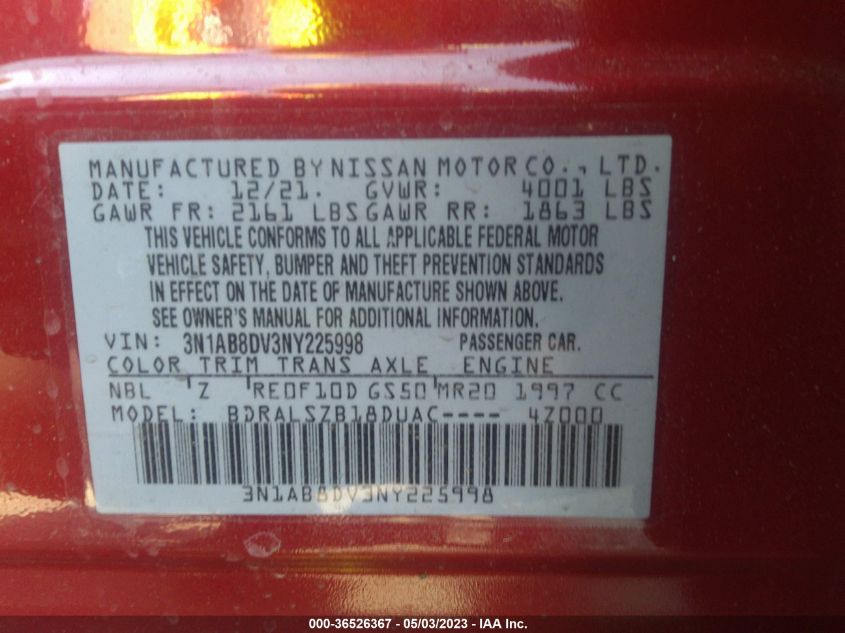 2022 NISSAN SENTRA SR - 3N1AB8DV3NY225998