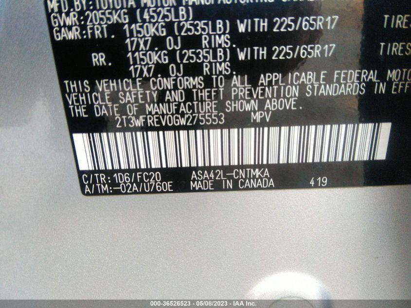2016 TOYOTA RAV4 XLE - 2T3WFREV0GW275553