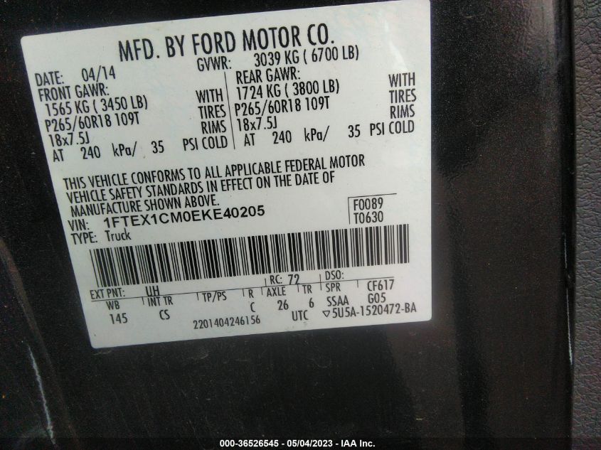 2014 FORD F-150 XL/STX/XLT - 1FTEX1CM0EKE40205