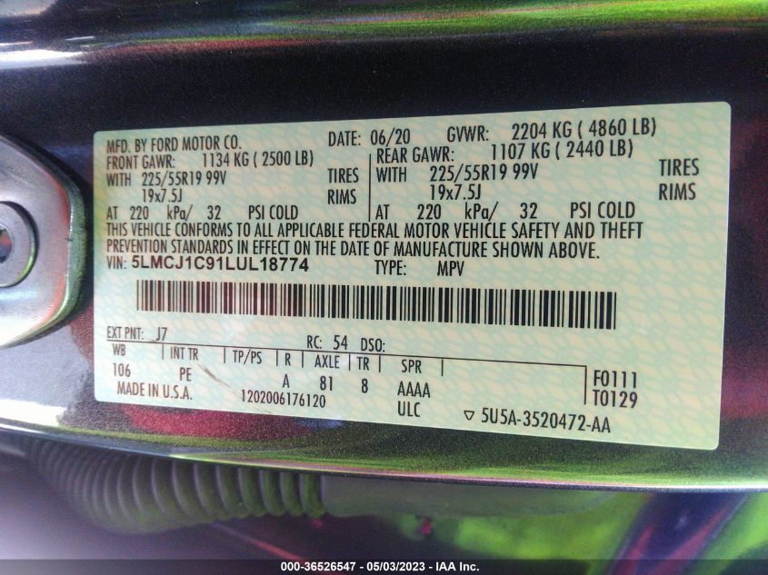 2020 LINCOLN CORSAIR STANDARD - 5LMCJ1C91LUL18774