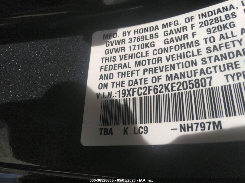 2019 HONDA CIVIC SEDAN LX - 19XFC2F62KE205807
