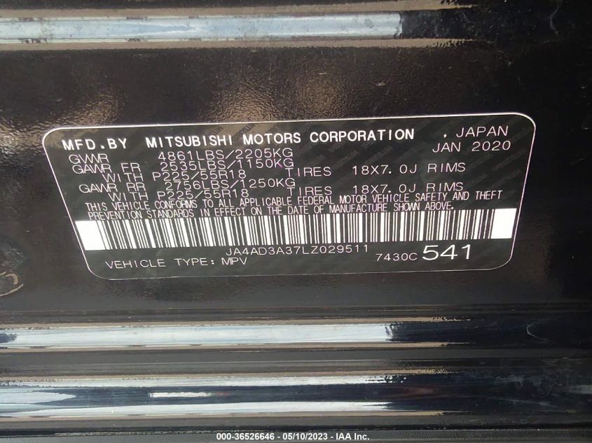 2020 MITSUBISHI OUTLANDER SE/SEL/LE/SP - JA4AD3A37LZ029511