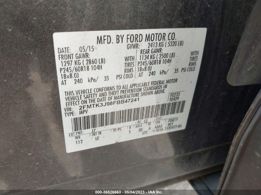 2FMTK3J98FBB47241 2015 FORD EDGE, photo no. 9