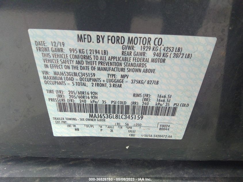 2020 FORD ECOSPORT SE - MAJ6S3GL8LC345159