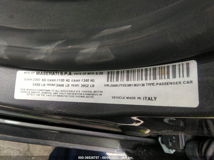 2021 MASERATI GHIBLI S GRANSPORT ZAM57YSS3M1362138