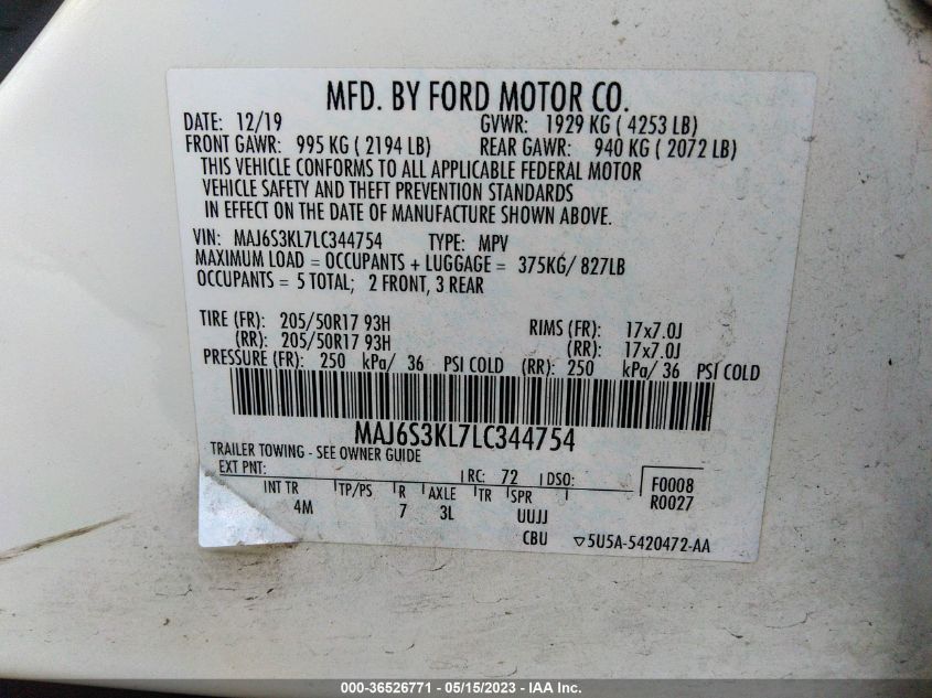 2020 FORD ECOSPORT TITANIUM - MAJ6S3KL7LC344754