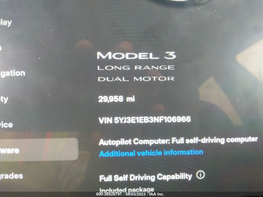 2022 TESLA MODEL 3 LONG RANGE - 5YJ3E1EB3NF106966