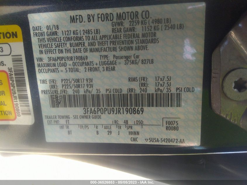 2018 FORD FUSION ENERGI SE - 3FA6P0PU9JR190869