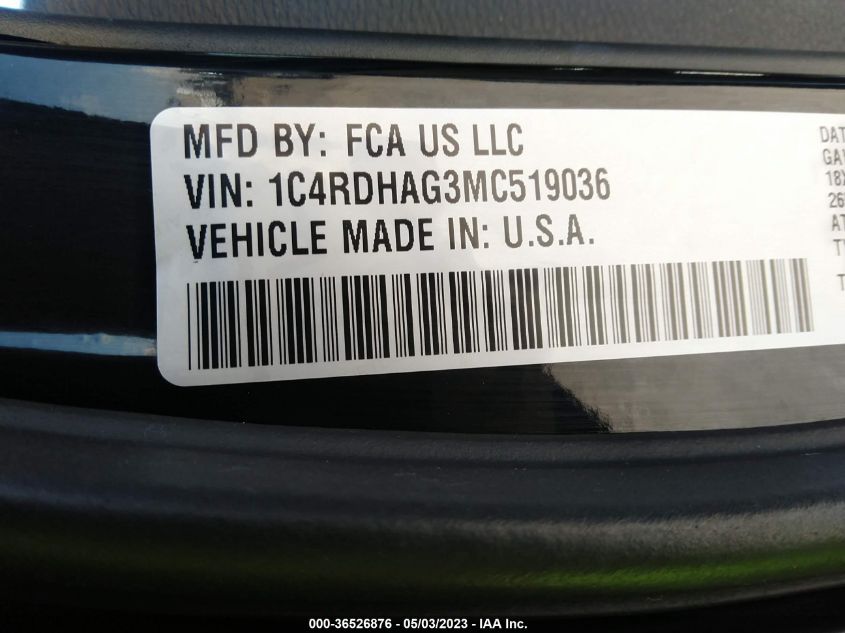 2021 DODGE DURANGO SXT - 1C4RDHAG3MC519036