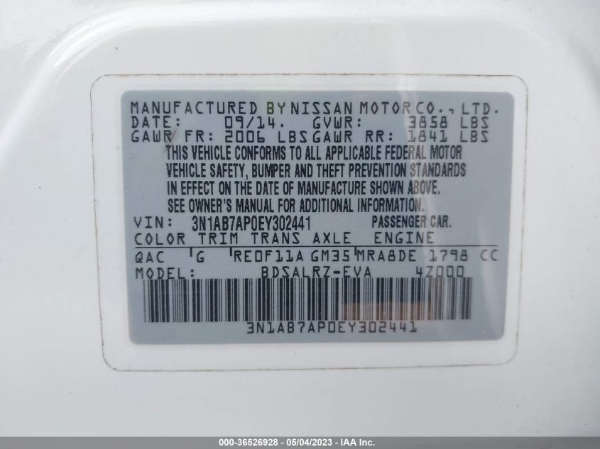 2014 NISSAN SENTRA SR - 3N1AB7AP0EY302441