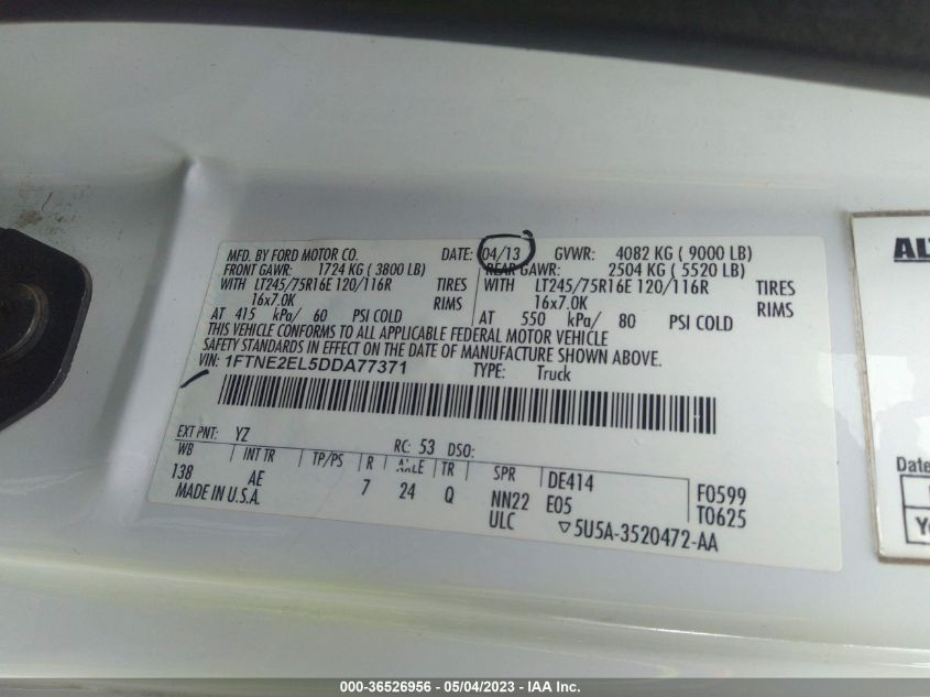 2013 FORD ECONOLINE CARGO VAN COMMERCIAL/RECREATIONAL 1FTNE2EL5DDA77371