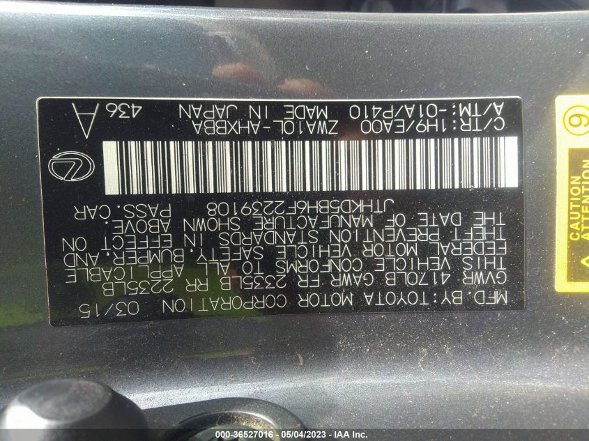 2015 LEXUS CT 200H HYBRID - JTHKD5BH6F2239108