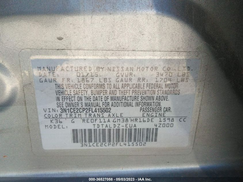 2015 NISSAN VERSA NOTE S/S PLUS/SV/SR/SL - 3N1CE2CP2FL415502