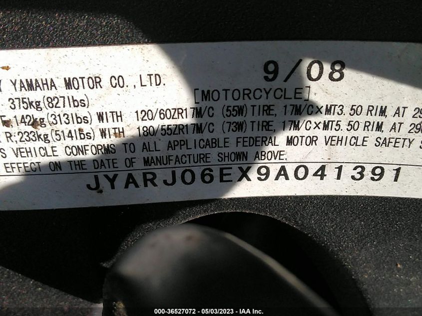 2009 YAMAHA YZFR6 S - JYARJ06EX9A041391