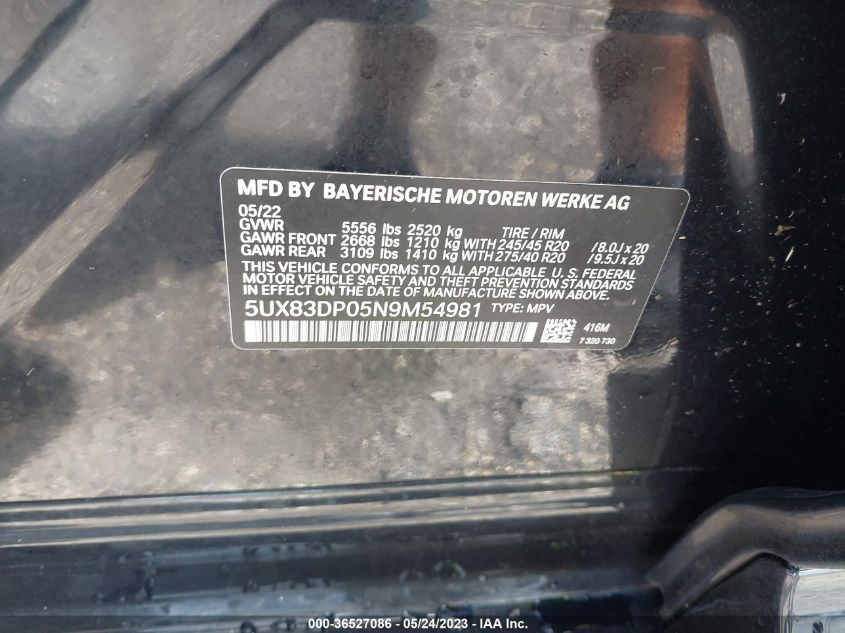 2022 BMW X3 M40I - 5UX83DP05N9M54981
