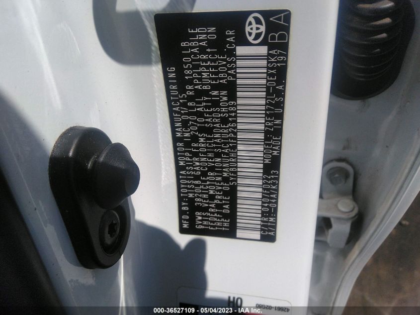 2015 TOYOTA COROLLA L/LE/S/S PLUS/LE PLUS - 5YFBURHE1FE261489