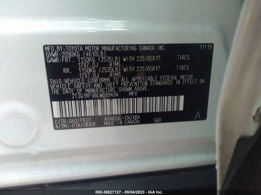 2020 TOYOTA RAV4 LE - 2T3G1RFV6LW089494