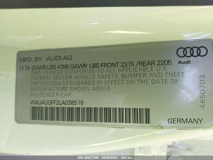 2020 AUDI A3 SEDAN PREMIUM - WAUAUGFF2LA038516