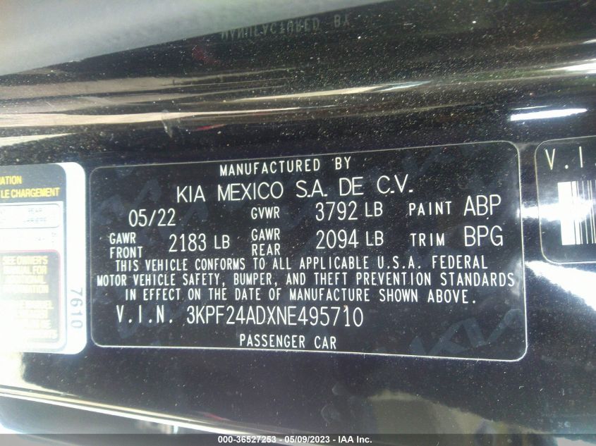 2022 KIA FORTE LXS - 3KPF24ADXNE495710