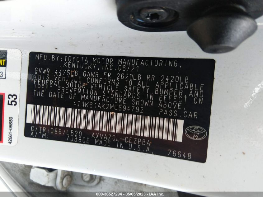 2021 TOYOTA CAMRY XSE - 4T1K61AK2MU594792