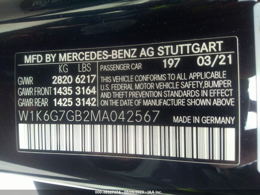 2021 MERCEDES-BENZ S-CLASS S 580 - W1K6G7GB2MA042567