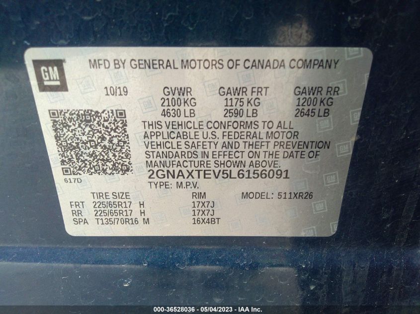 2020 CHEVROLET EQUINOX LT - 2GNAXTEV5L6156091