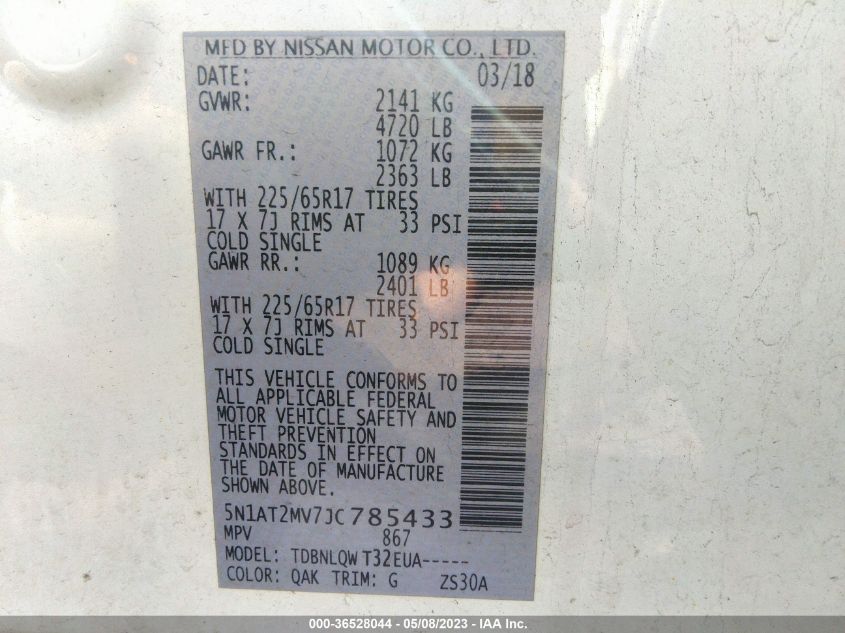 2018 NISSAN ROGUE SV - 5N1AT2MV7JC785433