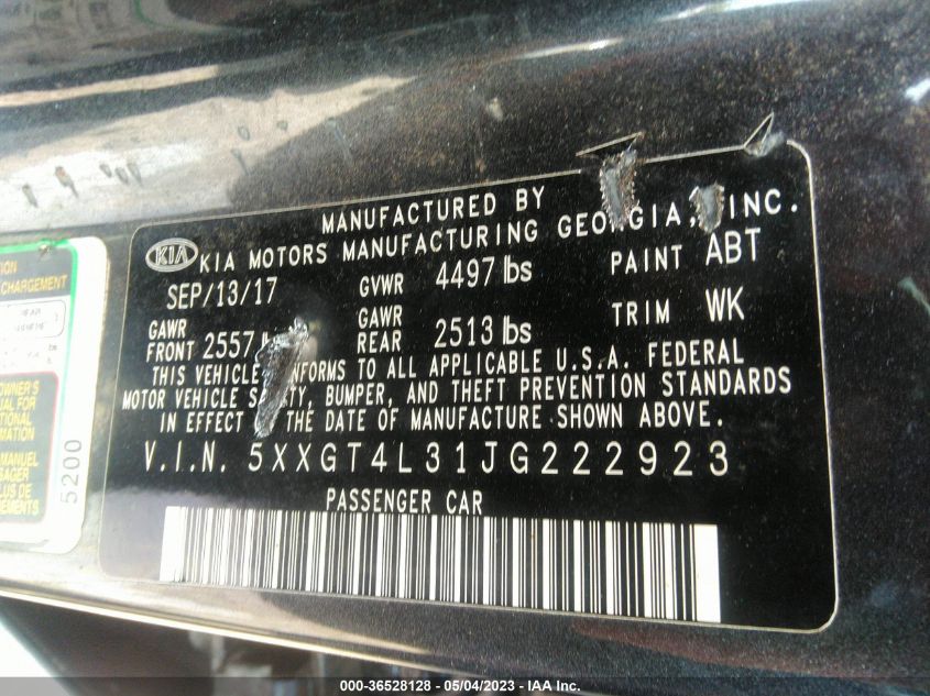 2018 KIA OPTIMA S - 5XXGT4L31JG222923