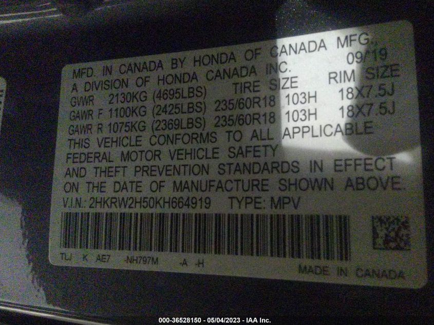 2019 HONDA CR-V EX - 2HKRW2H50KH664919