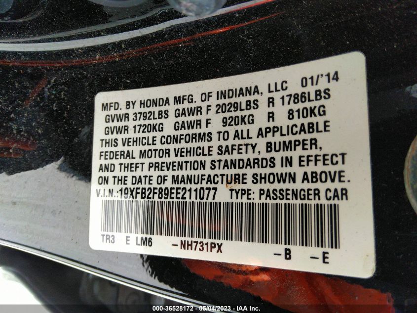 2014 HONDA CIVIC SEDAN EX - 19XFB2F89EE211077