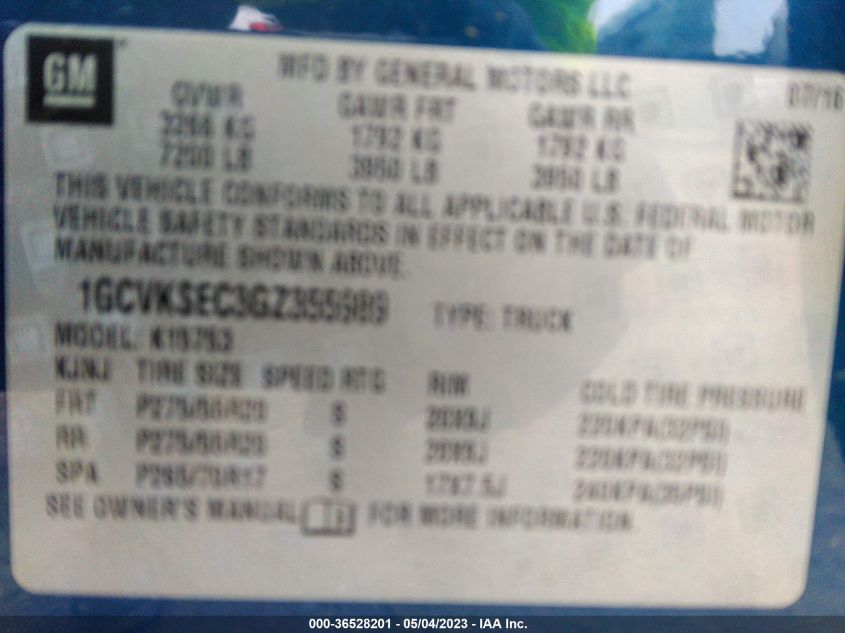2016 CHEVROLET SILVERADO 1500 LTZ - 1GCVKSEC3GZ355989
