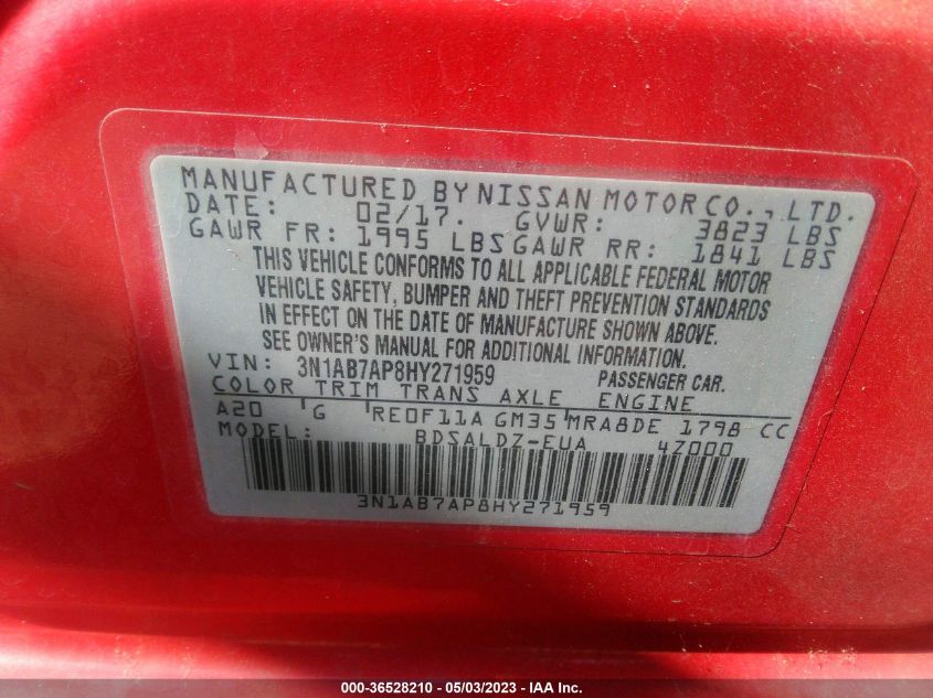 2017 NISSAN SENTRA SV - 3N1AB7AP8HY271959