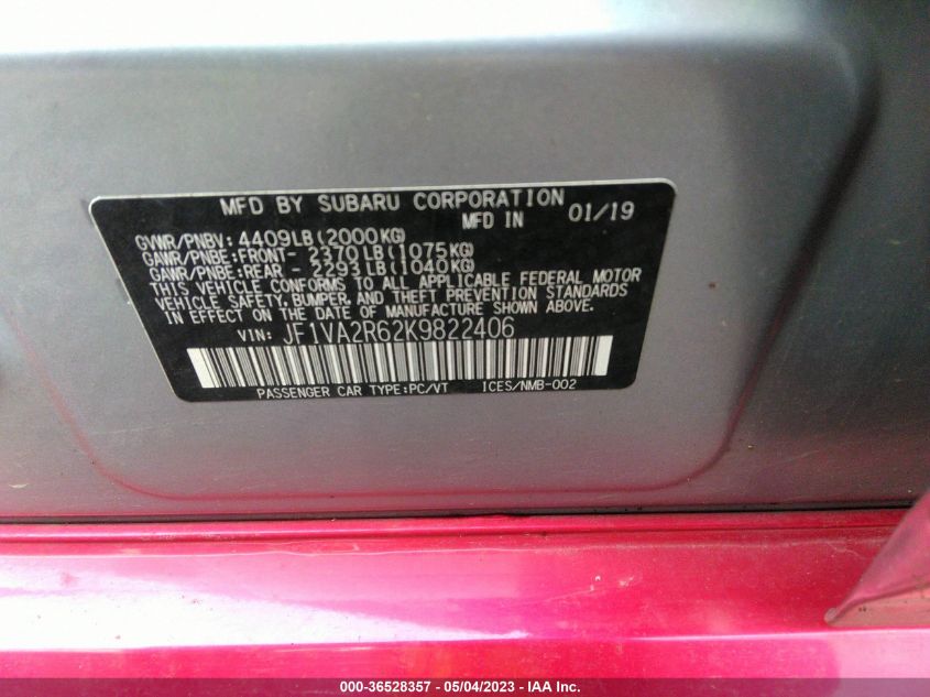 2019 SUBARU WRX STI - JF1VA2R62K9822406