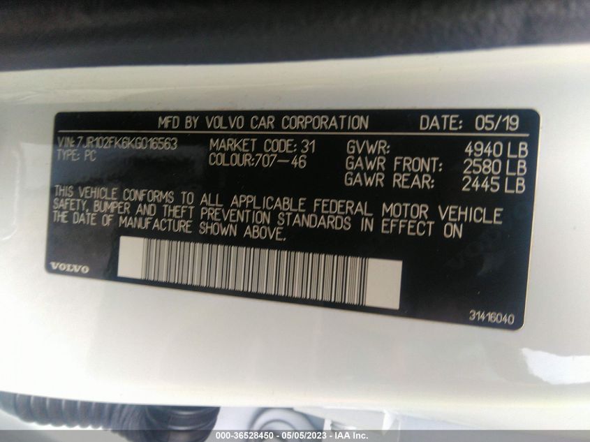 2019 VOLVO S60 MOMENTUM - 7JR102FK6KG016563