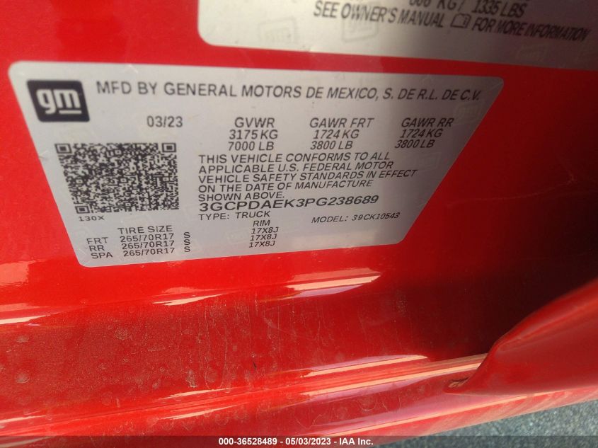 2023 CHEVROLET SILVERADO 1500 WORK TRUCK - 3GCPDAEK3PG238689