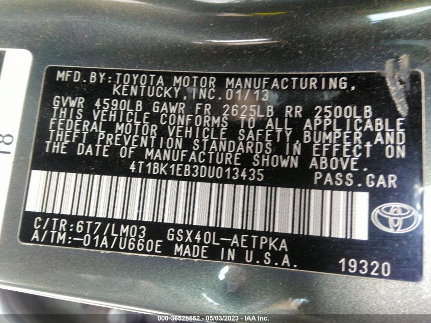 2013 TOYOTA AVALON LIMITED - 4T1BK1EB3DU013435