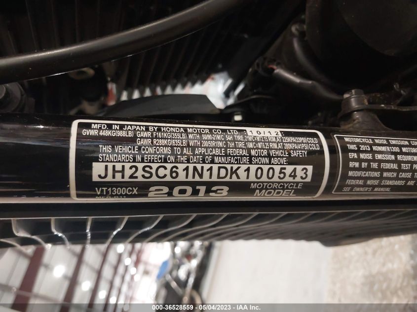 2013 HONDA VT1300 CX JH2SC61N1DK100543