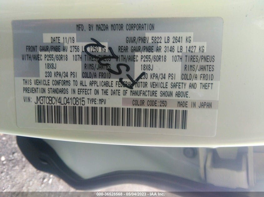 VIN JM3TCBCY4L0410815 2020 MAZDA CX-9 TOURING