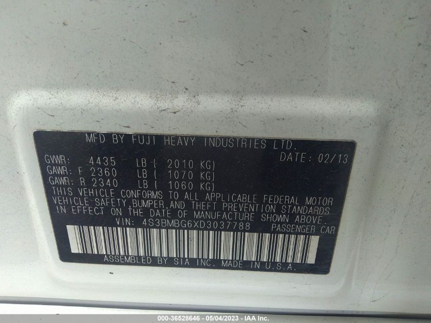 2013 SUBARU LEGACY 2.5I SPORT - 4S3BMBG6XD3037788