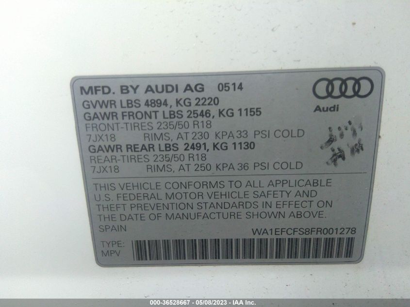 2015 AUDI Q3 2.0T PREMIUM PLUS - WA1EFCFS8FR001278