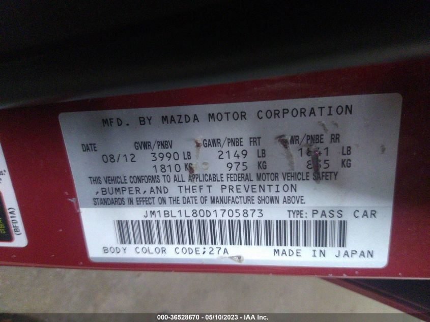 2013 MAZDA MAZDA3 I TOURING - JM1BL1L80D1705873