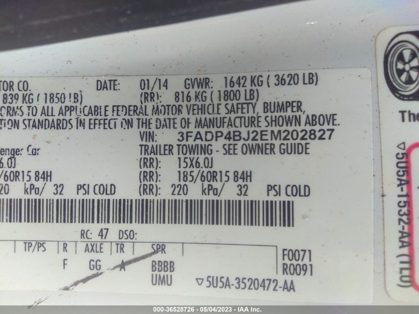 2014 FORD FIESTA SE - 3FADP4BJ2EM202827