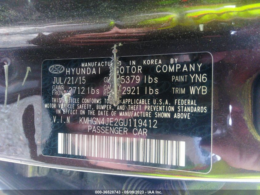 2016 HYUNDAI GENESIS 3.8L - KMHGN4JE2GU119412