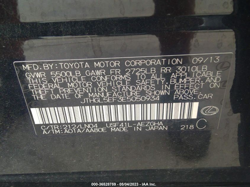 2014 LEXUS LS 460 L - JTHGL5EF3E5050934