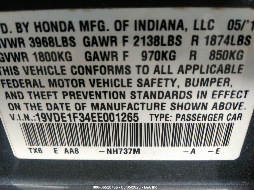 2014 ACURA ILX - 19VDE1F34EE001265