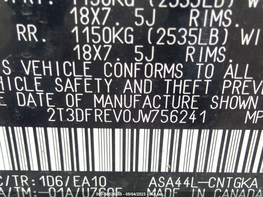 2018 TOYOTA RAV4 LIMITED/PLATINUM - 2T3DFREV0JW756241