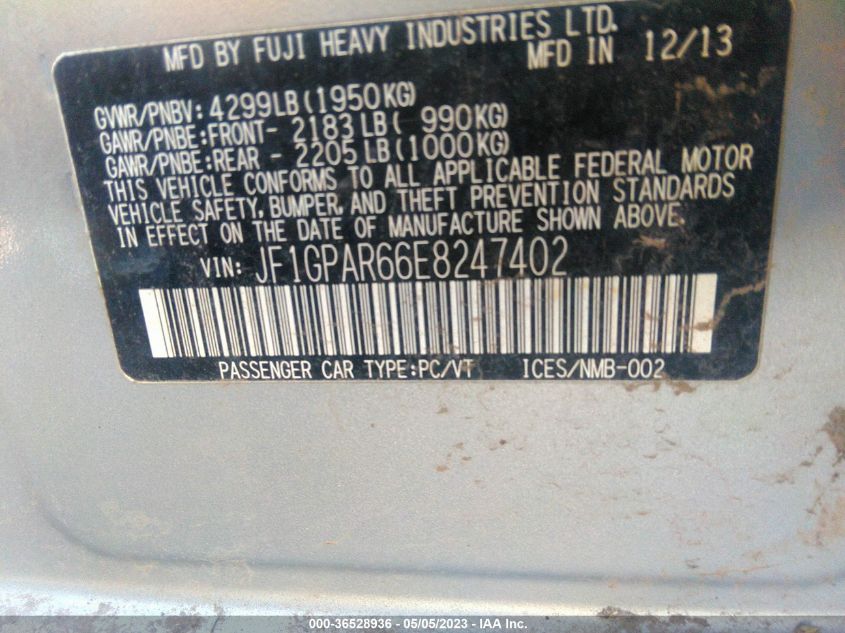 2014 SUBARU IMPREZA WAGON 2.0I SPORT LIMITED - JF1GPAR66E8247402