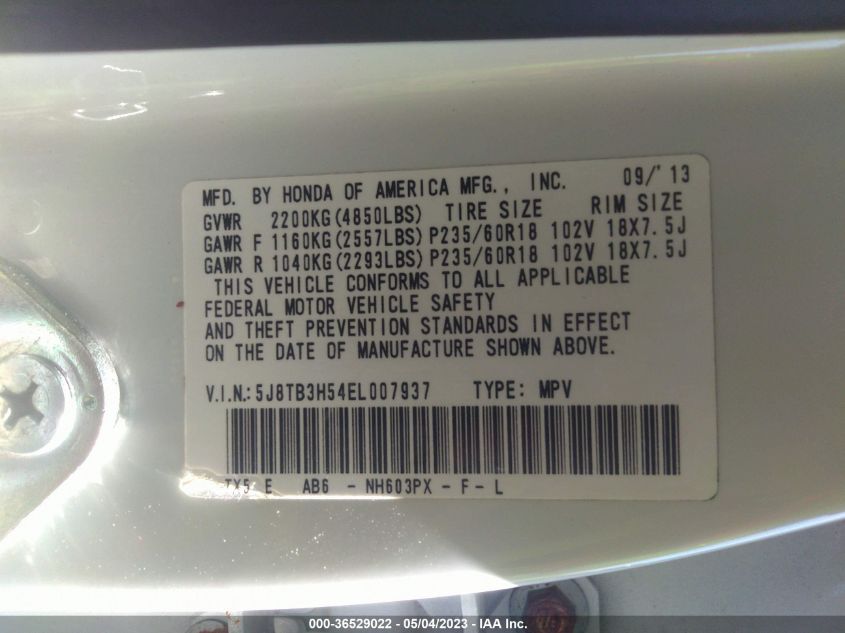 2014 ACURA RDX TECH PKG - 5J8TB3H54EL007937